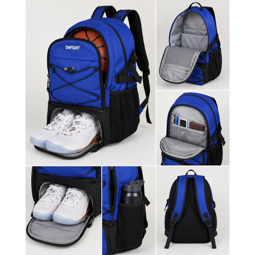 Blue Basketball Backpack Shoe Compartment Ball Holder Sports Gym Bag NWT